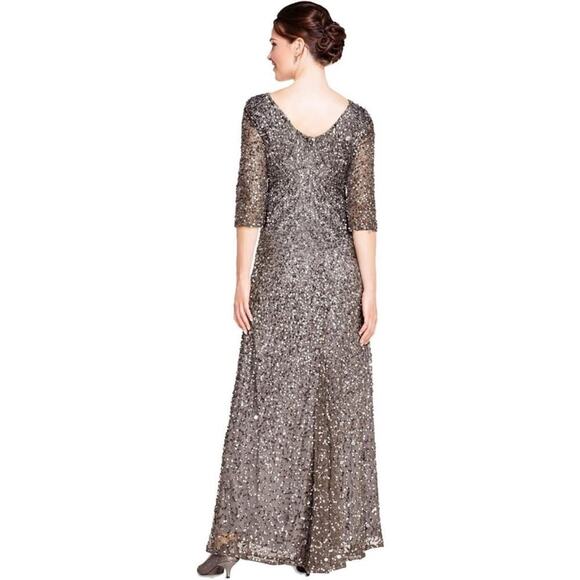 NWT Adrianna Papell 3/4 Sleeve Scoop Back Beaded Long Dress Silver Gray Size 0 - Picture 2 of 9